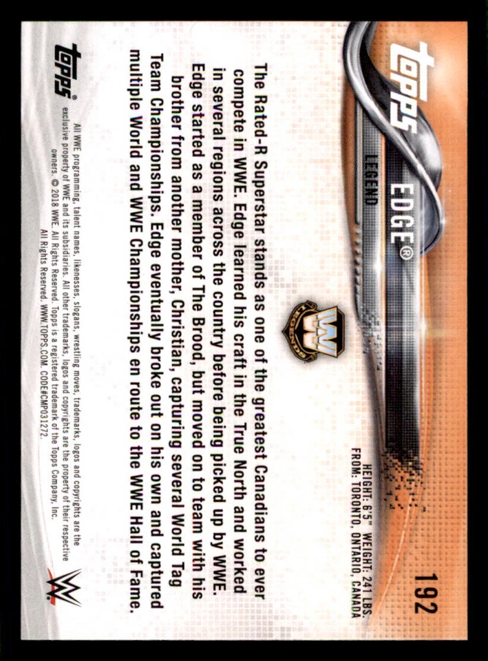 2018 Topps WWE Then Now Forever Bronze #192 Edge - Image 2 of 2