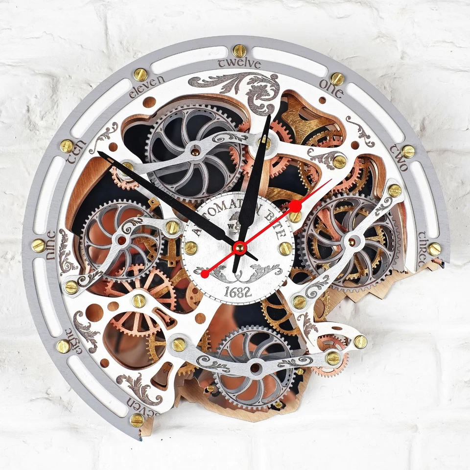 Reloj de Pared Automaton Bite Grandes Engranajes Móviles 1682 Oro Negro Steampunk Loft Arte Foto 3 de 4