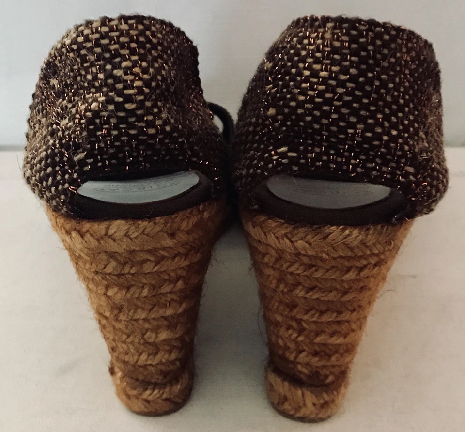 Alpargata superior de tela marrón para mujer Circa Joan David cuña punta abierta talla 11 Foto 3 de 4