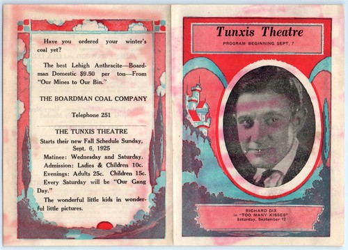 1925 Tunxis Theatre Movie Program Richard Dix "Too Many Kisses" Windsor, CT PP - Picture 2 of 3