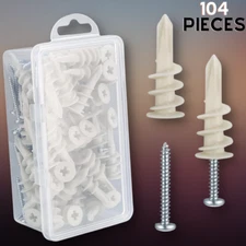 104 Pcs Wall Sheetrock Anchors And Screws Drywall Drilling Hanging And Mounting