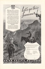 Vintage print advertisement 1936 Union Pacific Railroad Utah horse back riders