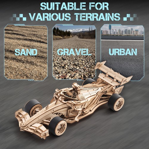 ROKR DIY Mechanical Racing Car Model Kit Wooden 3D Puzzle Building Toy Xmas Gift - Picture 6 of 9