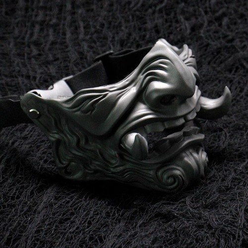 Prajna Devil Hannya Noh Kabuki Demon Half Face Resin Mask Halloween Cosplay Prop - Picture 7 of 14