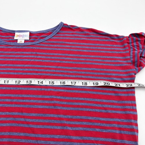 Top LuLaRoe Irma a Rayas Cuello Redondo Manga Corta Gran Tamaño Púrpura Rosa Talla XS - Imagen 5 de 7