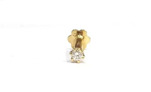 Sparkle 2.6 mm NATURAL Round DIAMOND Nose Pin Stud 18K Yellow Gold E/SI1 Grade - Picture 4 of 9