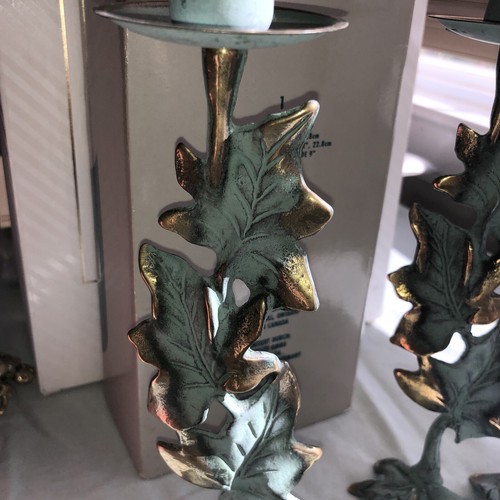Ivy Trellis Candlestick Pair Brass Accents Green Patina 9x4x2” Party Lite - Picture 3 of 7