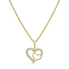 14K Real Solid Gold .17 Ctw Diamond Open Heart Pendant Charm Necklace 18 in