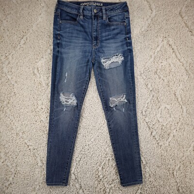 American Eagle Distressed Super High Rise Stretch Jegging Jeans Sz 6 (28Wx26.5L)