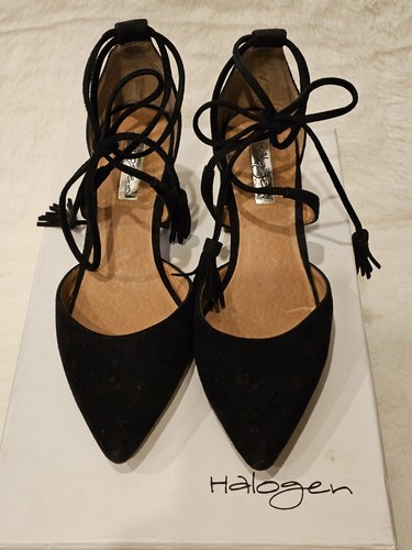 Halogen Hairis-Lea Black Suede Ankle Tie Heel 4.5 - Picture 3 of 7