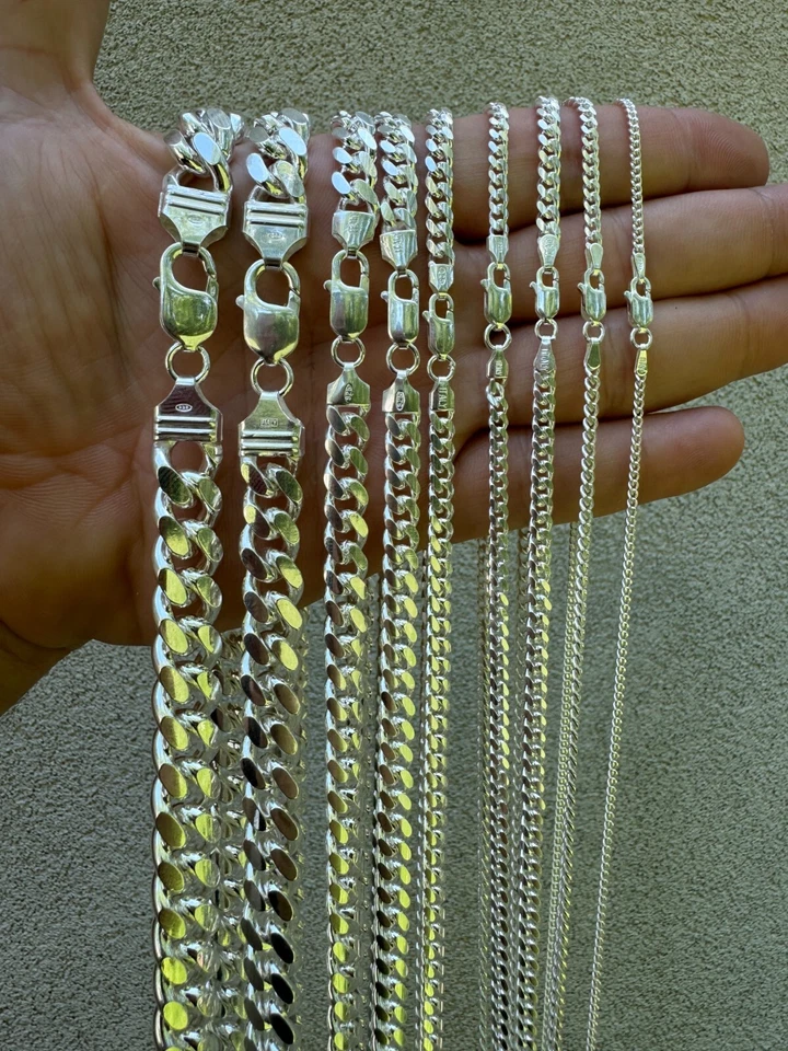 Mens Real Solid 925 Sterling Silver Miami Cuban Chain 2-12mm Heavy Link Necklace - Image 2 of 4