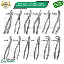 12 Pcs Dental Extracting Forceps Upper & Lower Tooth Instrument Set German Grade