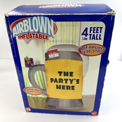 Gemmy Beer Mug The Party's Here Inflatable 4 Feet Tall Self Inflates - TESTED