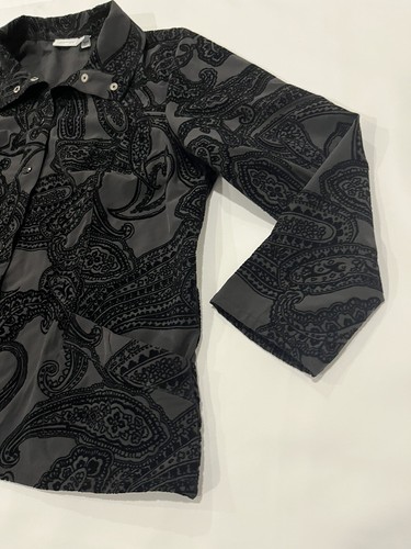 Zenergy By Chico’s Snap Button Up Blouse Size 3 Velvet Design Front Pockets - Picture 5 of 15
