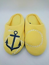 Jeffrey Banks Home Women's Yellow Anchor Jersey Slippers with Applique