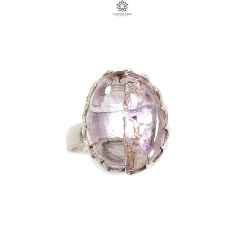 8.09gms Natural Amethyst Gemstone Oval Plain 925 Sterling Silver Adjustable Ring - Picture 3 of 6