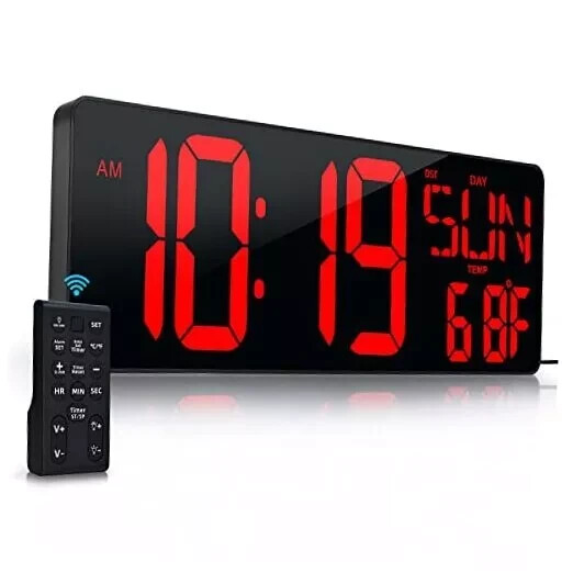 JDL LED CLOCK② Large Digital Wall Clock with Remote Control 17.2