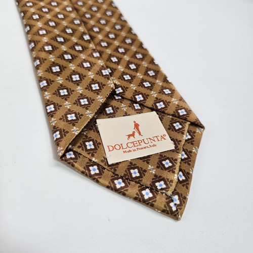 Dolcepunta Tie Silk Brown Blue White Geometric Plaid Floral Satin Smooth Italy - Picture 6 of 10