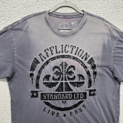 Affliction Shirt Mens 2XL Gray Live Fast Standard LTD Fleur De Lis Graphic Tee