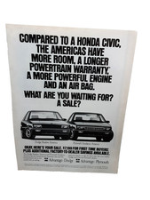 1991 Dodge Shadow Plymouth Sundance Ad vs Honda Civic Vintage Car Print Ad