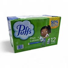 Puffs Plus Lotion 2-Ply Facial Tissues Cube Boxes - 12 Count