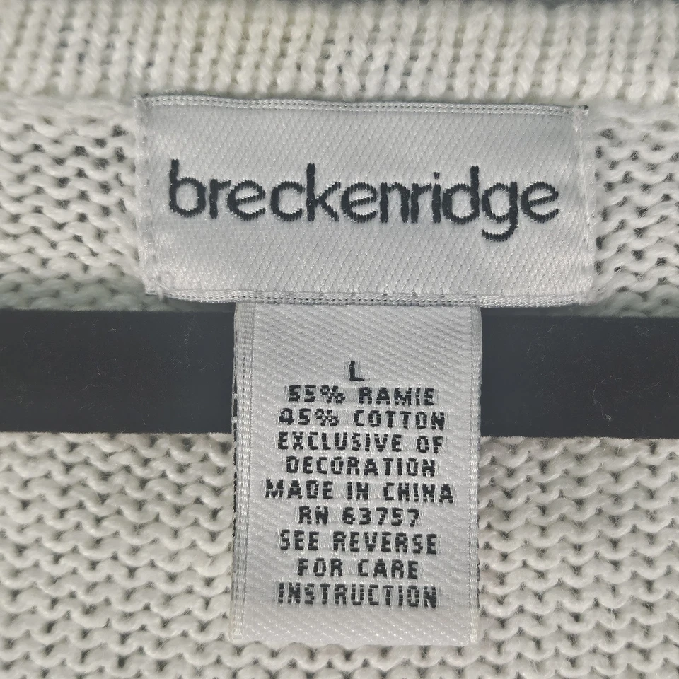 Vtg Breckenridge Sweater L AOP Sail Boat Nautical Lighthouse SS Cardigan Coastal - Image 4 of 4