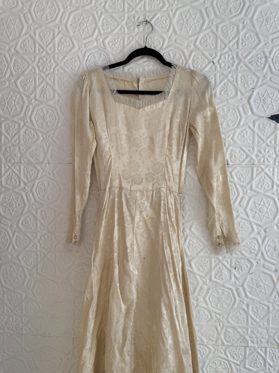 Vintage Wedding gown-1930s-Jaquard-Floral-Tulle-XS-Romantic