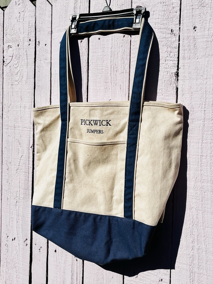 Boat Tote Bag Pickwick Jumpers HYP Cotton Vtg Blue Cream Canvas 20.5x16” - Image 2 of 4