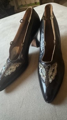 Antique Andrew Alexander NY Edwardian Heels late 1800s-Early 1900s Beaded LTHR