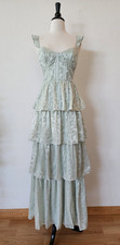 New Anthro Maxi Dress Size Large Jacquard Green Tiered Floral Slit Formal Hoco