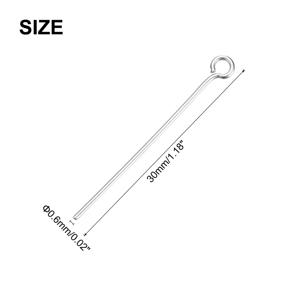 300pcs Stainless Steel Eye Pins 0.6mm/24 Gauge x 30mm Headpins Jewelry Findings Foto 2 de 4