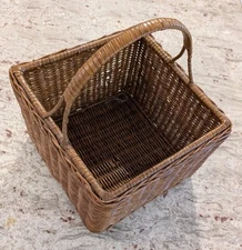 Basket Square Vintage Rattan & Wicker Storage Flower Cube W/ Handle Woven EUC