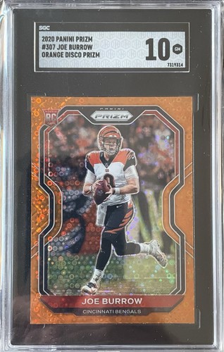 Panini Prizm Joe Burrow Orange Disco Prizm RC #307 SGC GM 10 2020!!! BENGALS - Imagen 1 de 2