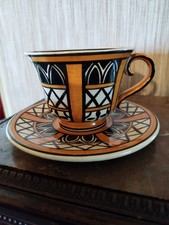 Chocolate Cup and Saucer Varnished Ceramic Signed Yvon Roy Circa 1950
