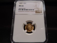 1889 MS66 Indian Princess Head Gold Dollar NGC Certified Gem - Stunner