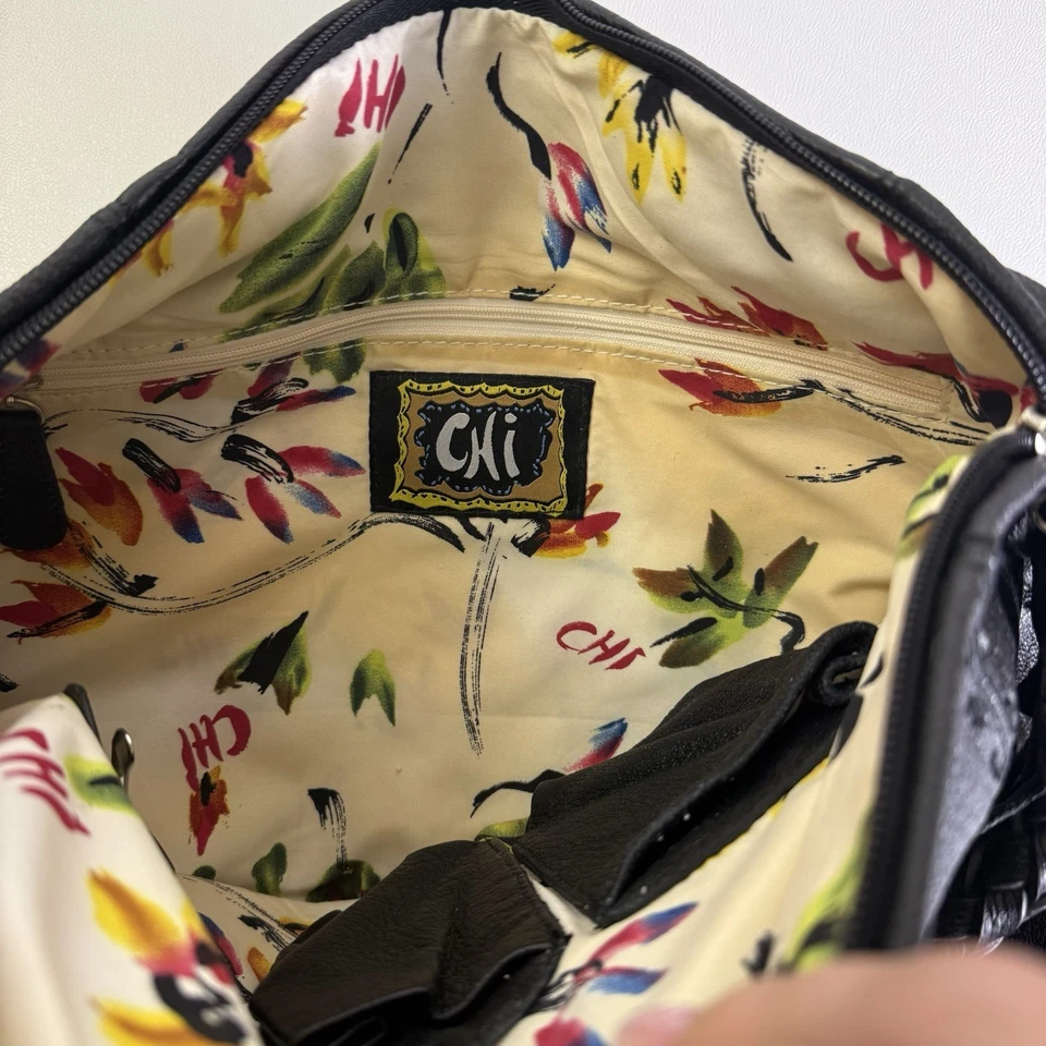 BOLSO HOBO BOLSO DE HOMBRO Y CUERO GENUINO NEGRO CHI BY Carlos Falchi Foto 4 de 4