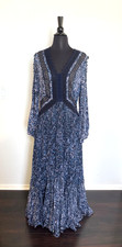 Rare Rebecca Taylor Maxi Silk Dress Sz !0 Block Print Paisley  In Blue And Black