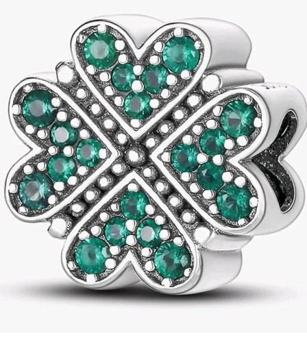 Pulseras brillantes de plata esterlina S925 con dije de trébol de cuatro hojas de la suerte - Imagen 1 de 3