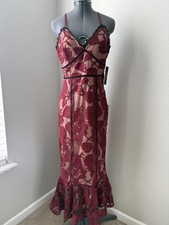Lulus Alluring Dream Burgundy Floral Mesh Lace Trumpet Midi Dress Sz Small S