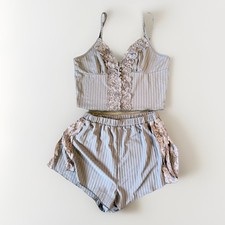 Coquette Ribbed Lace Pajama Set Womens Size S Y2K Soft Girl Lounge Set