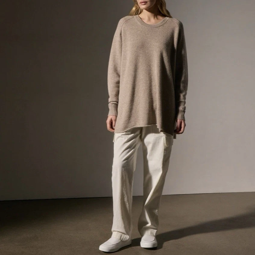 Suéter túnica James Perse 100 % cachemir longitud acanalada color tostado coyote talla L Foto 3 de 4