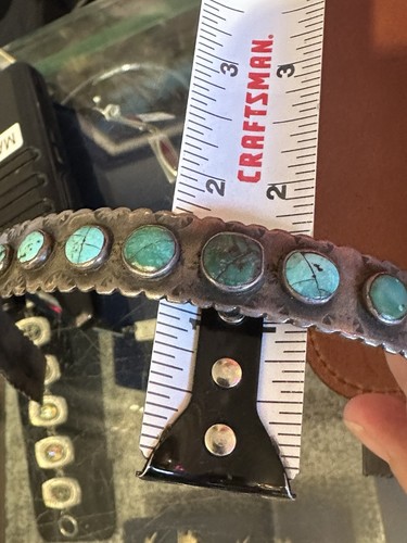 Vintage Navajo Native Turquoise Hand Stampwork Silver Hair Headband - Picture 2 of 11