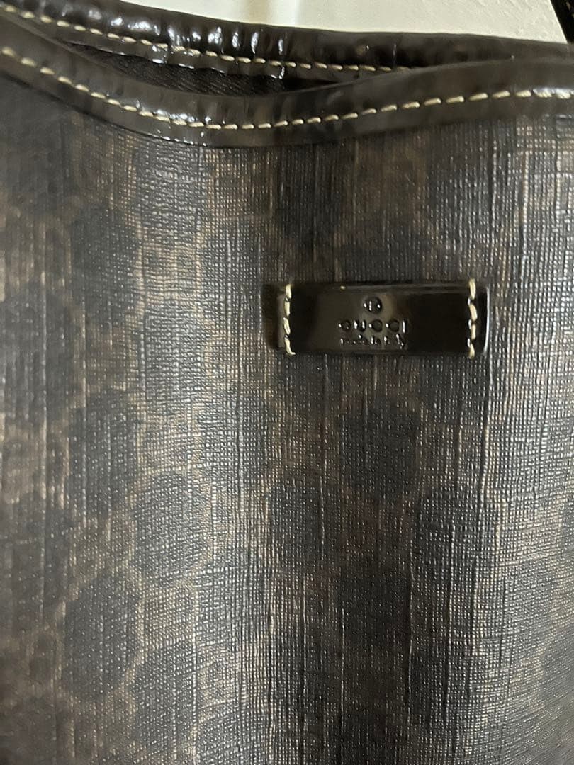 GUCCI Tote Bag Dark Gray Synthetic Leather Honeycomb Pattern Authentic thumbnail 3