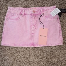 Juicy Couture Pink Denim Mini Skirt Womens Size 5/27 Rhinestone Juicy Logo Y2K
