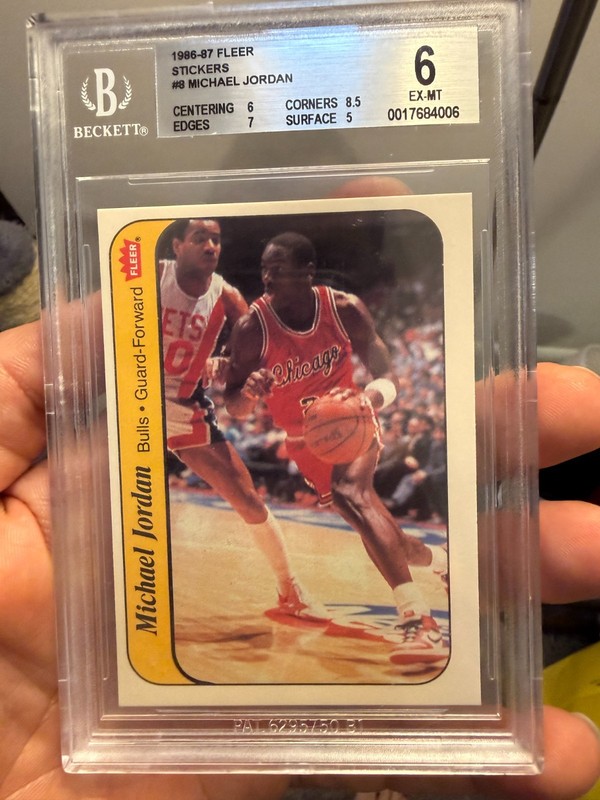 1986 Fleer Basketball Sticker #8 Michael Jordan RC Rookie EX MT BGS 6