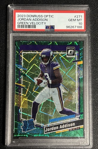 2023 PANINI DONRUSS OPTIC #271 JORDAN ADDISON GREEN VELOCITY PSA 10 *scratch*
