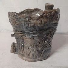 Handmade Clay Art Pot Piece Unique 1 Of A Kind Blue & Grey