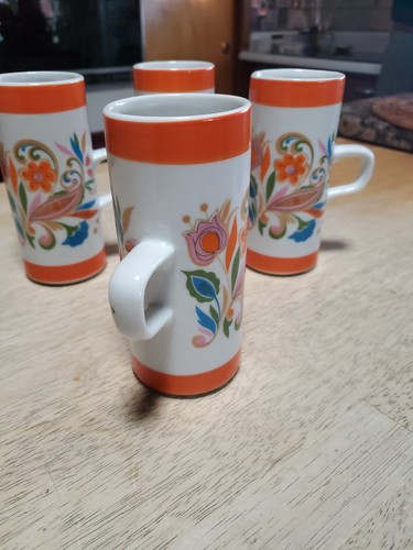 Vtg 4 Psychedelic Smug Mugs Cups Floral Paisley Tall Psychodelic MCM Arnart - Picture 3 of 7