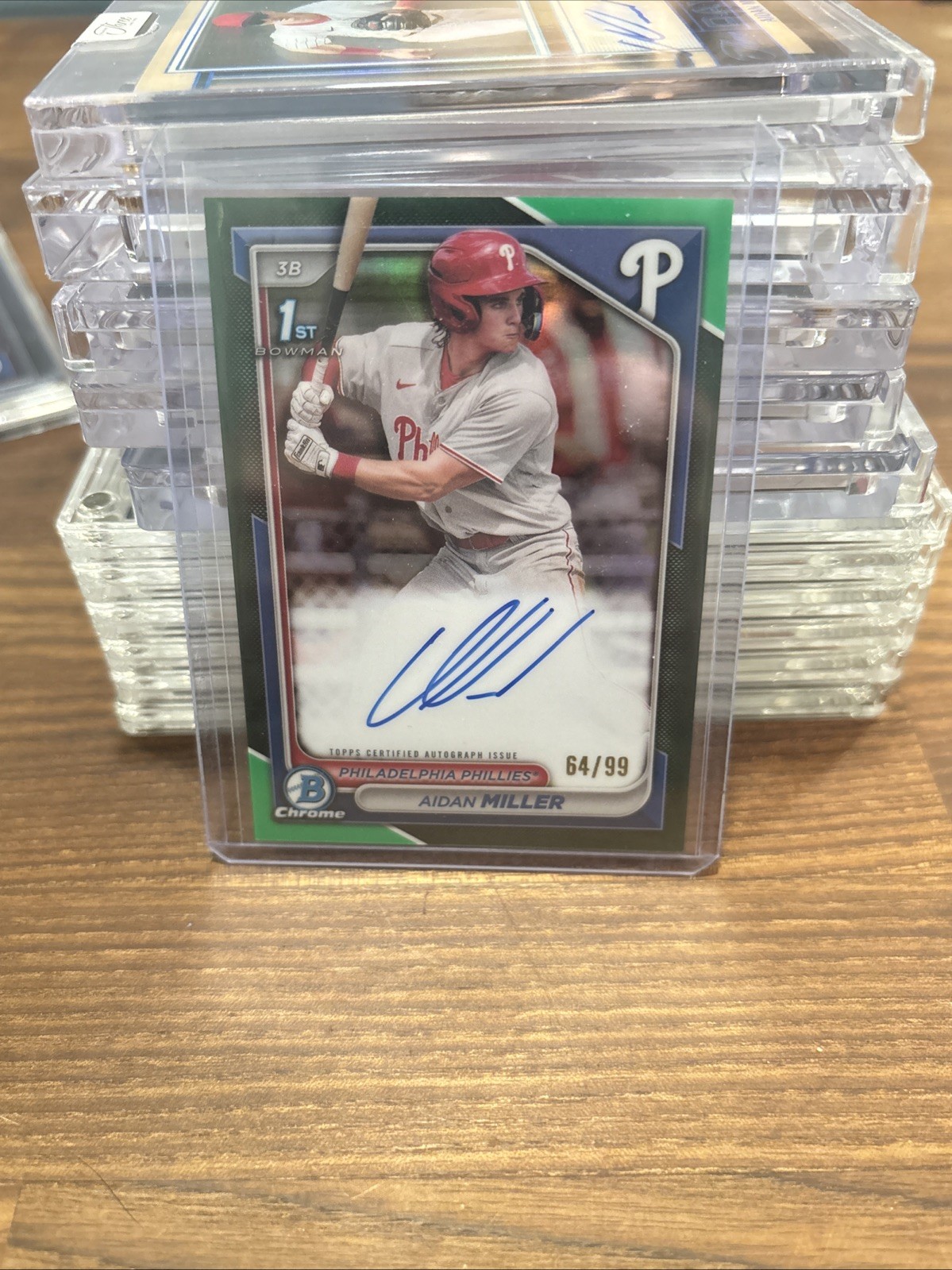 2024 Bowman Chrome Auto Aidan Miller True Green /99 Phillies 1st Bowman