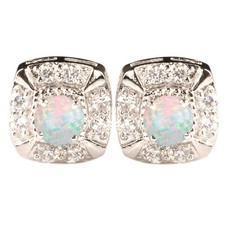 2.24 Carat Natural Full Fire Certified Opal & White Diamond Studs In 925 Silver